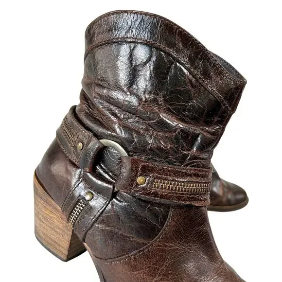Vintage Leather Western Rodeo Slouchy Ankle Boots Harness Boho Cowgirl 7M - Picture 11 of 11